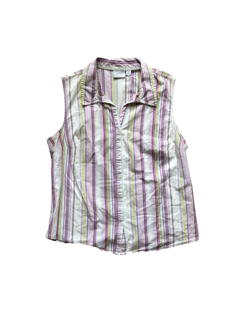 Vintage Y2K Pin Striped Sleeveless Button Down Purple Preppy XL